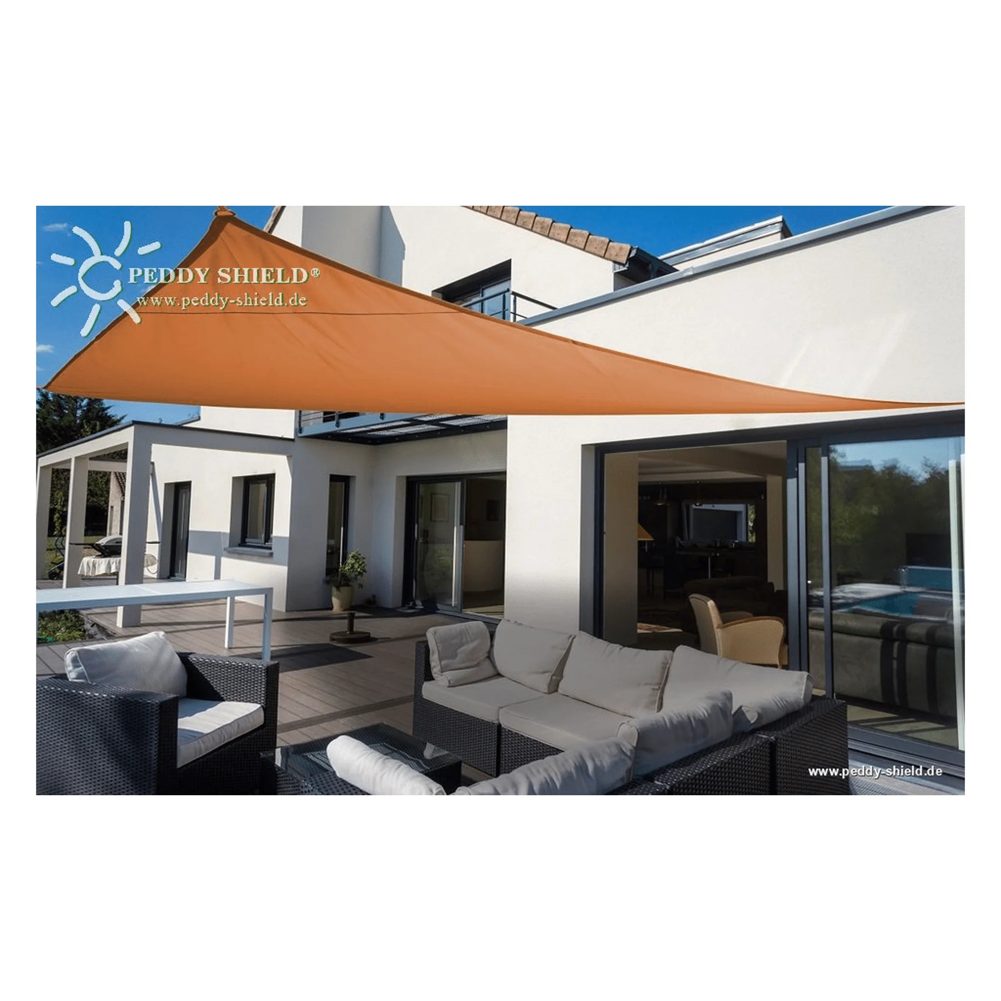 Dreiecksonnensegel konkav mit Regenschutz – (Peddy Shield) - Jalousiene Ersatzteile - Shop