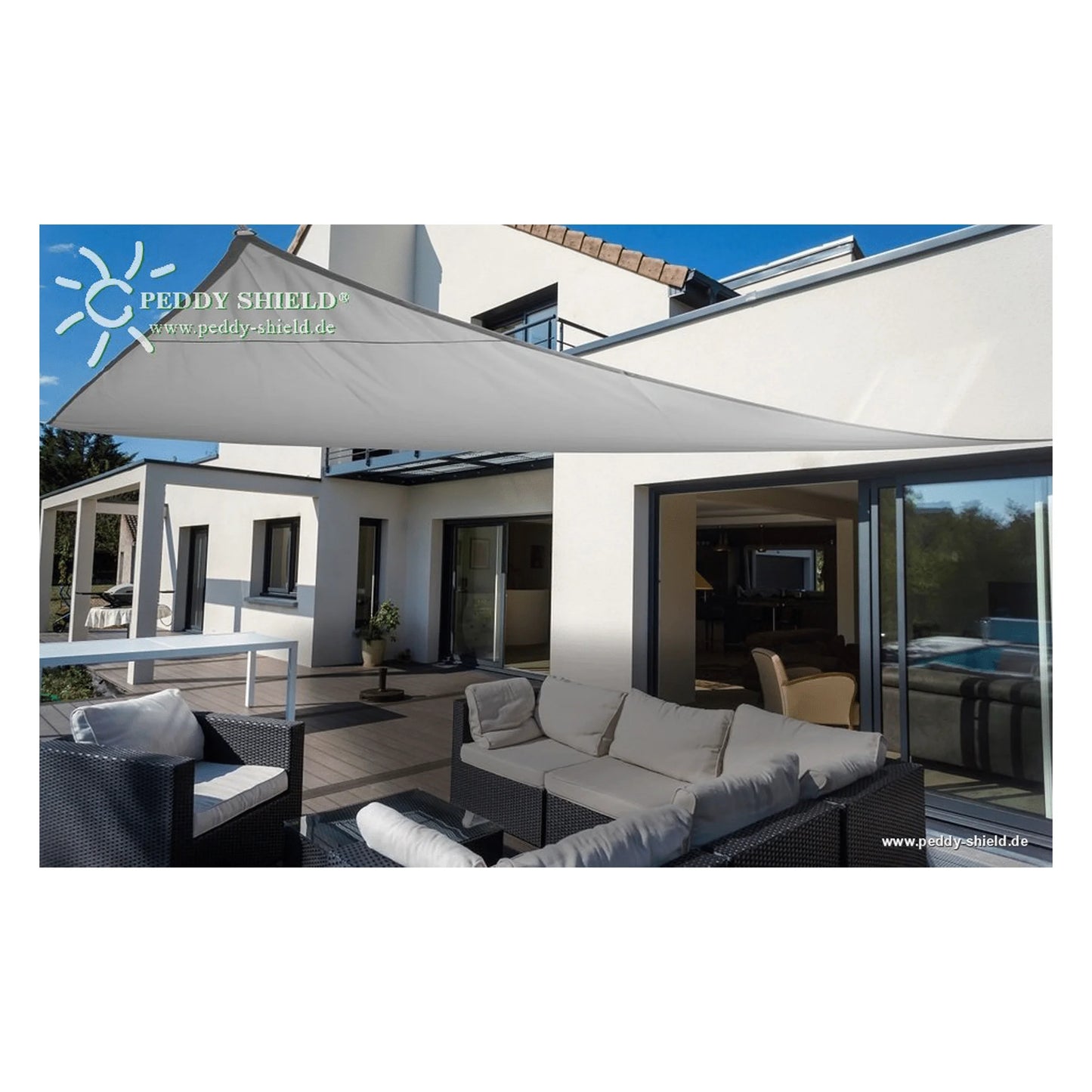 Dreiecksonnensegel konkav mit Regenschutz – (Peddy Shield) - Jalousiene Ersatzteile - Shop