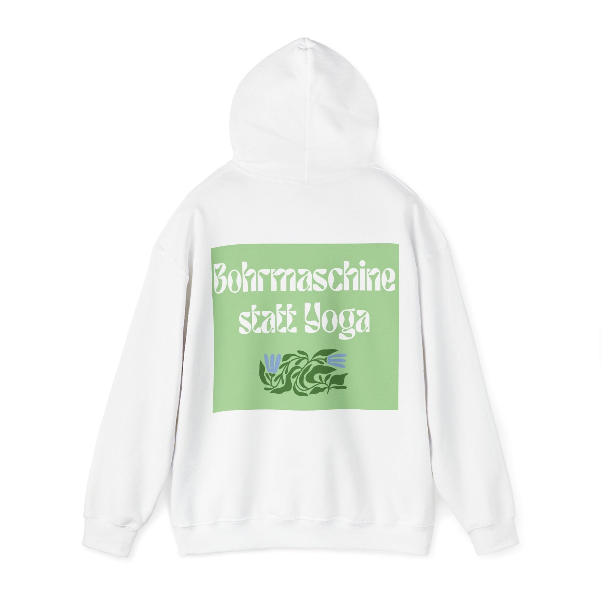 Jalousien Ersatzteile-Shop Handwerker Hoodie Bohrmaschine statt Yoga Rückseite, weiß