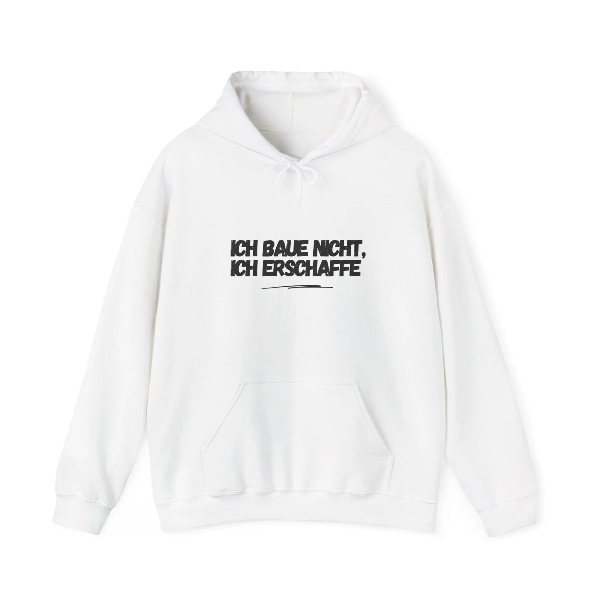 Jalousiene Ersatzteile-Shop Hoodie Ich baue nicht ich erschaffe vorderseite, weiß