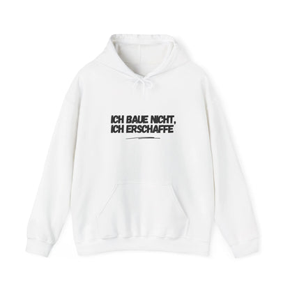 Jalousiene Ersatzteile-Shop Hoodie Ich baue nicht ich erschaffe vorderseite, weiß