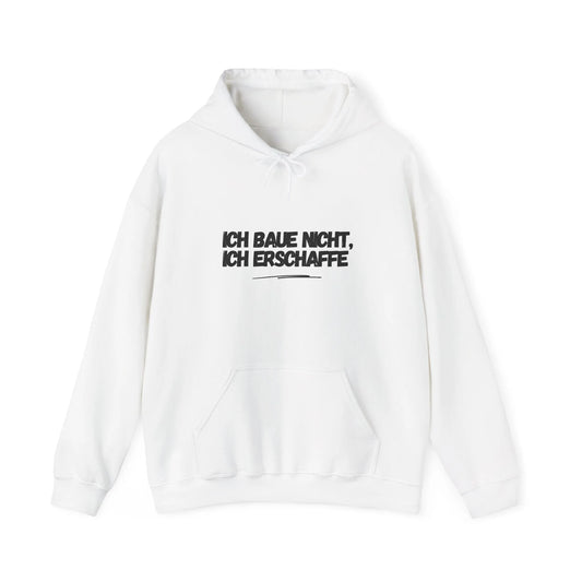 Jalousiene Ersatzteile-Shop Hoodie Ich baue nicht ich erschaffe vorderseite, weiß