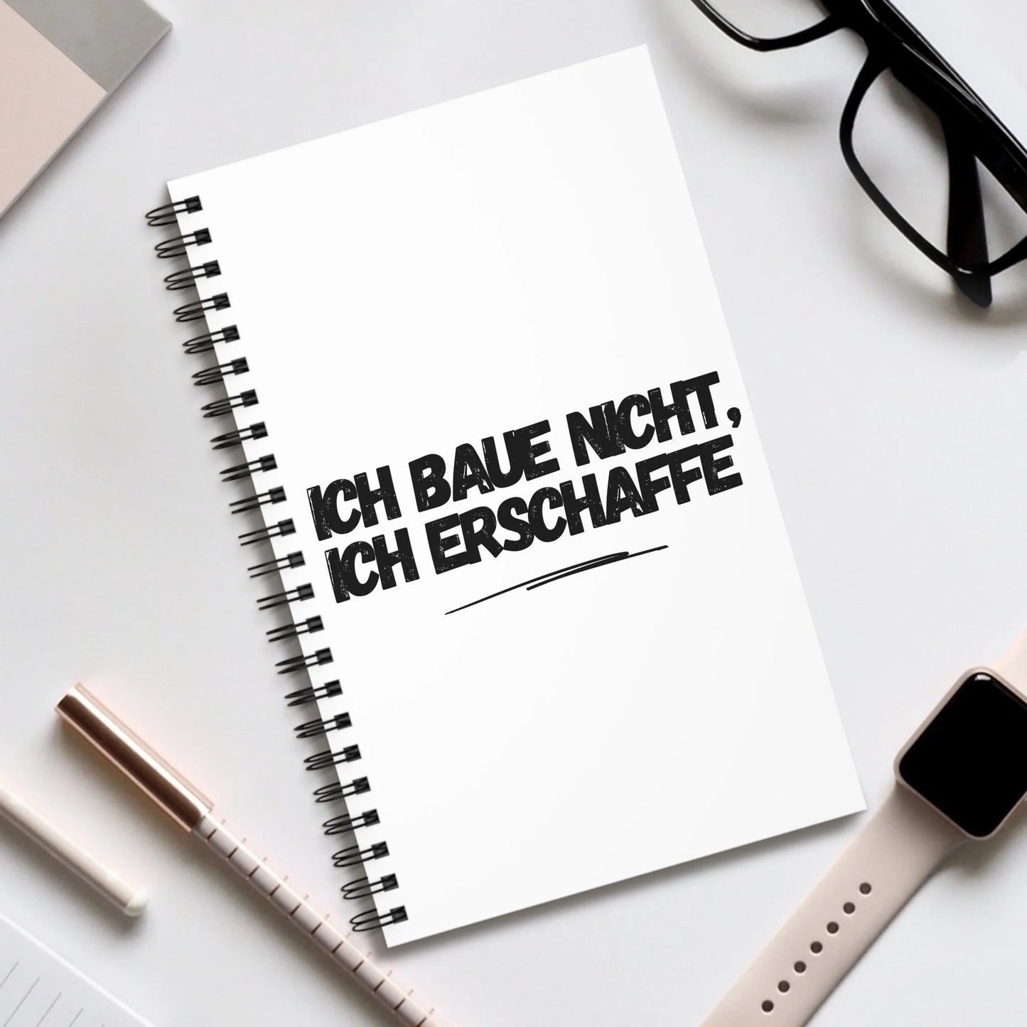 Jalousiene Ersatzteile-Shop Notizblock Ich baue nicht ich erschaffe cover mit deko